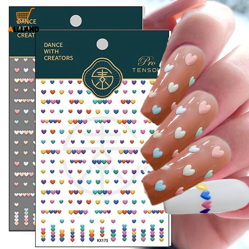 1pc Stiker Kuku Motif Hati Warna-Warni Untuk Dekorasi Nail Art