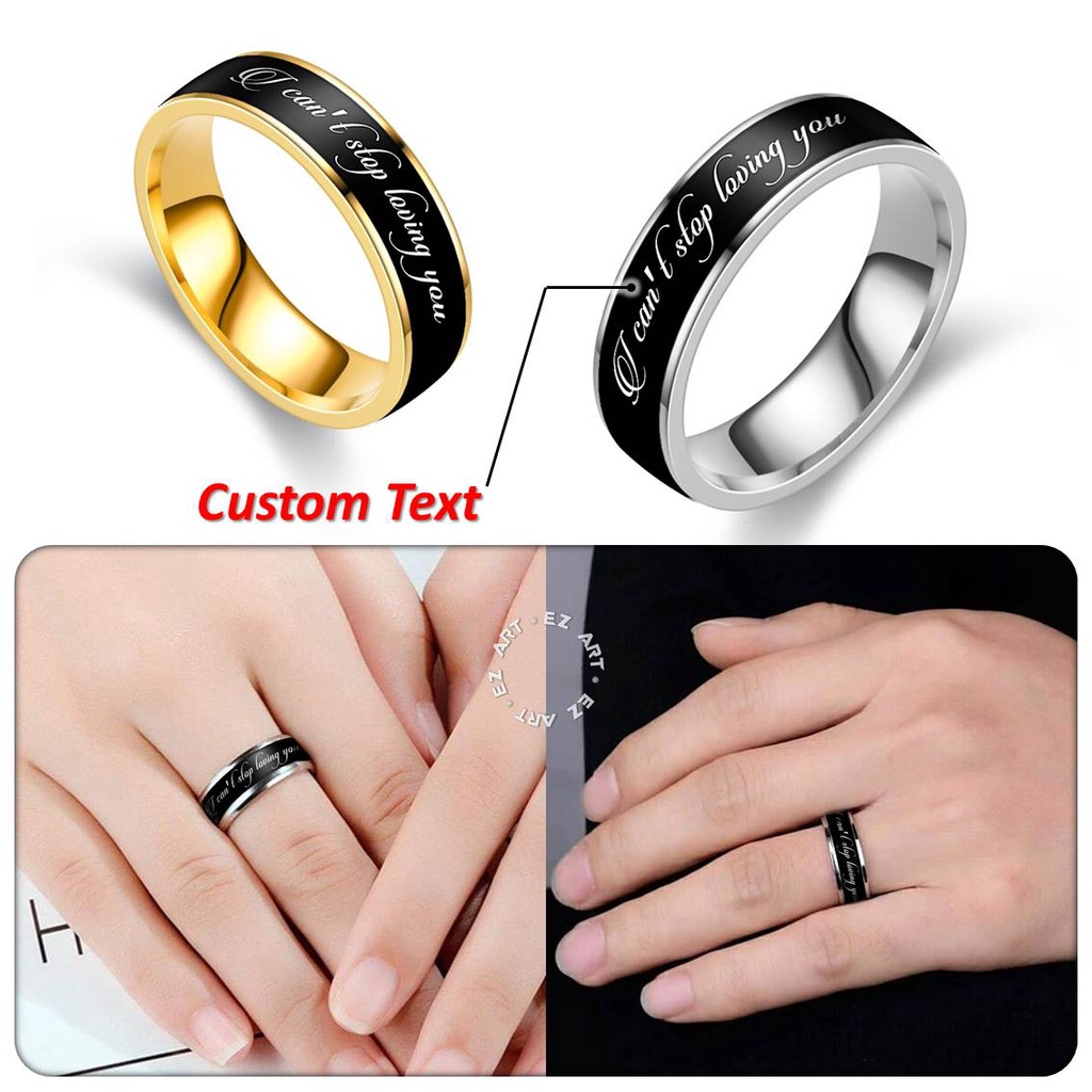 CINCIN CUSTOM TULISAN NAMA TANGGAL TEKS STAINLESS ANTI KARAT MODEL SIMPLE CLASSIC