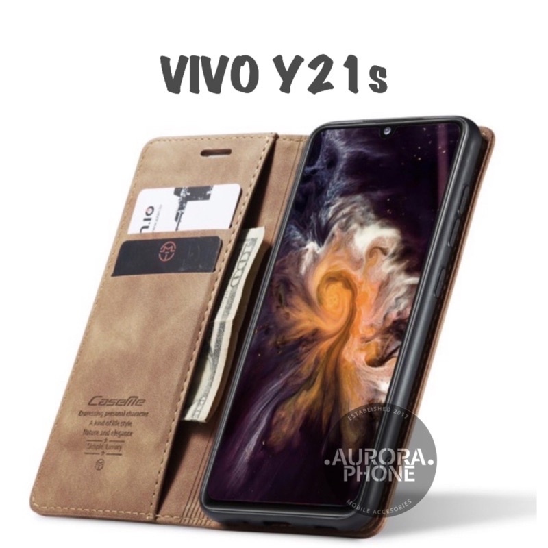 Flip Case Vivo Y21s Original CASEME Leather Wallet Casing Caseme Y21s Caseme Flip Case Caseme Y21s