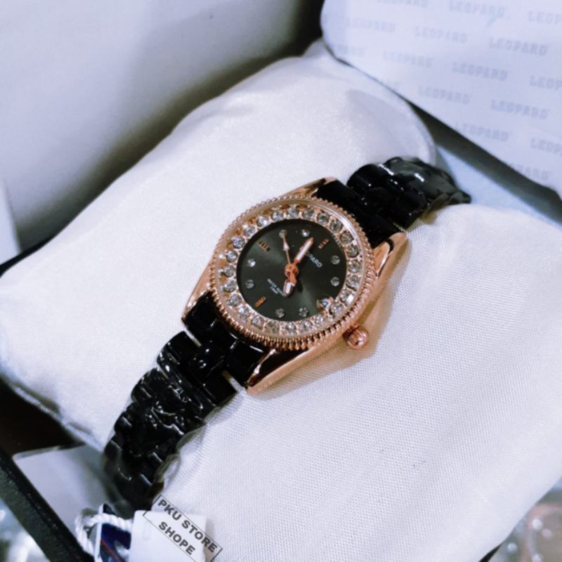 Jam Tangan Wanita Analog Leopard Original Rantai Stainles Stell | FITUR Tanggal Aktif | Anti Air  Fr