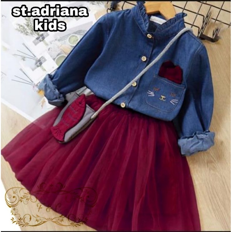 SET ROK ADRIANA FASHION KID ANAK, KATUN TILE, SETELAN, 3 UKURAN