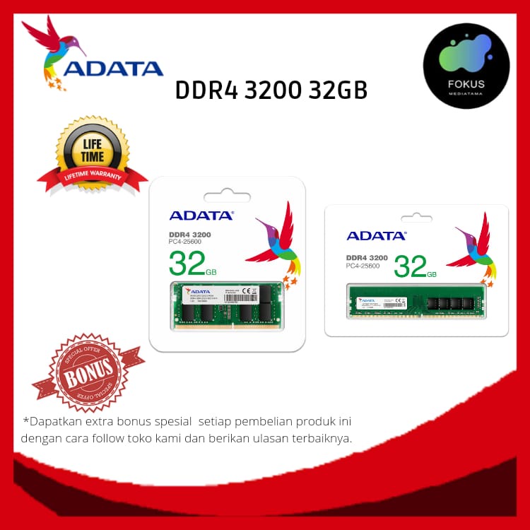 ADATA Premier DDR4 3200MHz 32GB U-DIMM / SODIMM RAM PC / LAPTOP