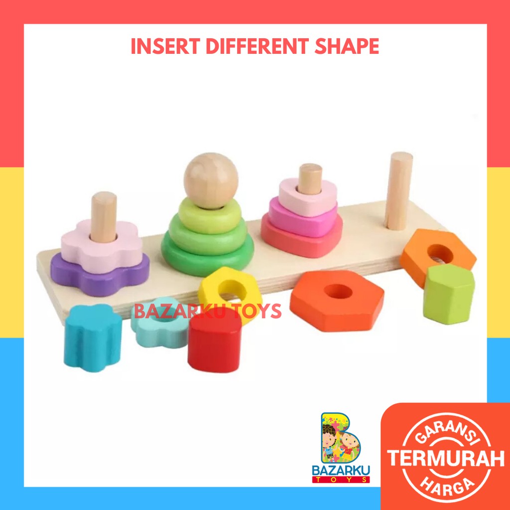 Insert Different Shape Matching Game Anak Mainan Balita Wooden Toys Mainan Kayu Mainan Balok Susun