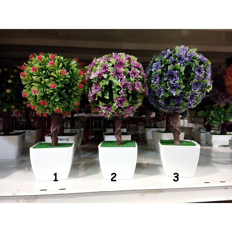 003 Buket Bunga Bonsai Bulat artificial dengan vas plastik