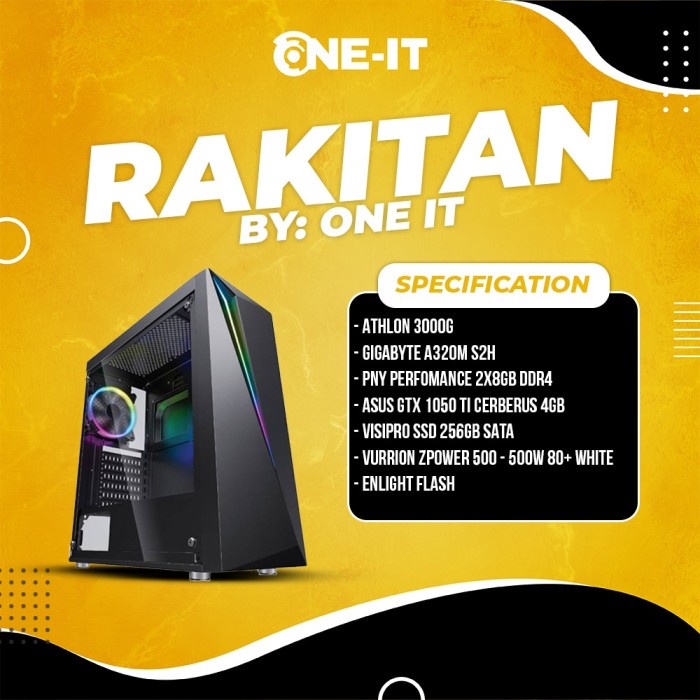 PC Rakitan Athlon 3000G | gtx 1050 ti | RAM 16GB ddr4 | SSD 256GB sata