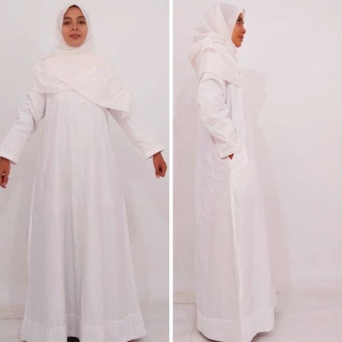 DRESS MUSLIM gamis ihrom putih katun jepang