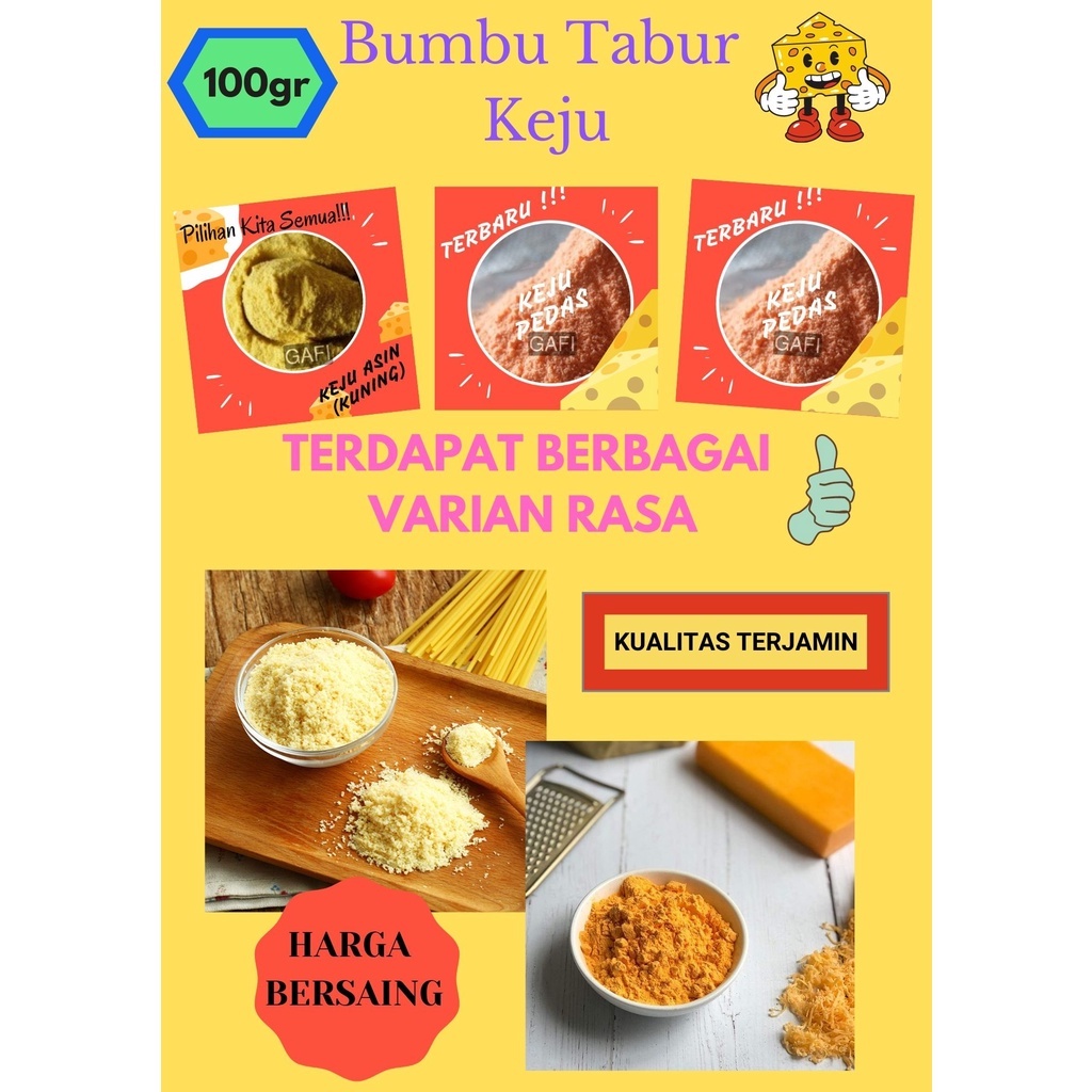 

Bumbu Tabur Keju Asin Premiun Manis Pedas Mozarella Berkualitas Taburan Cimol Kentang (100gr)