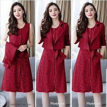 V420 Set Dress Wanita + Rompi Kece Keren Modis Fashion Cewek Gaya Korea Cantik Fashionable HIts Keki