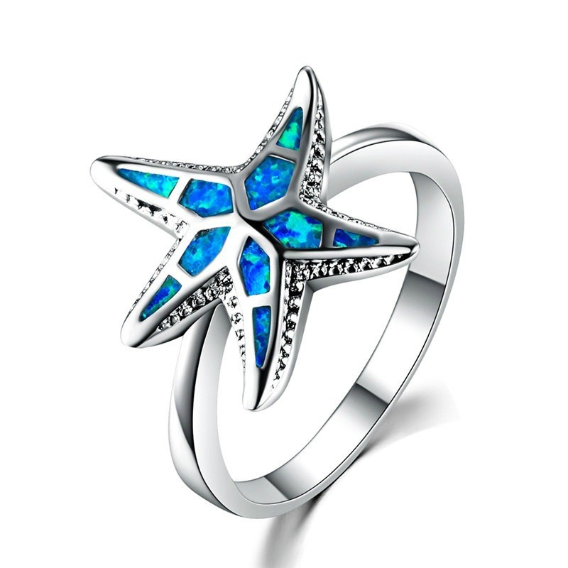 Opal jewelry simple blue five-pointed starfish ring for ladies