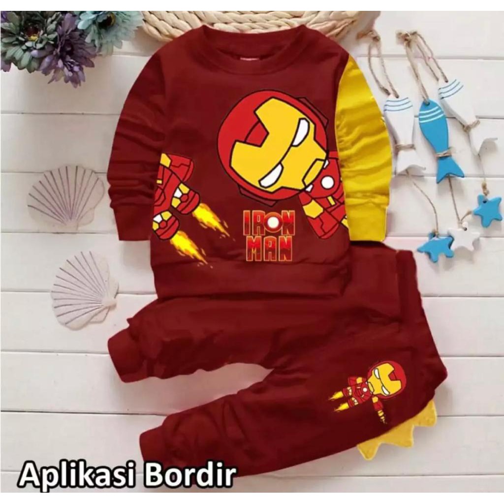 SETELAN SWEATER ANAK ANAK LAKI LAKI 1-5 TAHUN SWEATER IRON MAN SWEATER JOGGER SETELAN ANAK BAJU ANAK