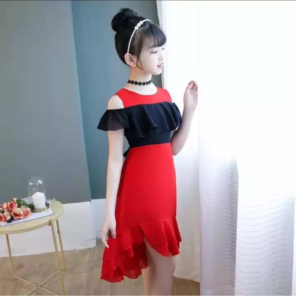 QFS - DRESS ANAK PEREMPUAN /7-12 TH / DRESS ZILVIA / TWO TONE / TERBARU/TERLARIS/KOREA