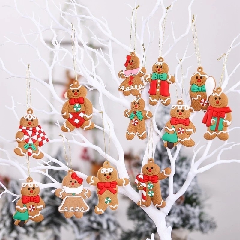 Ornamen Gantung Bentuk Gingerbread Man Bahan PVC Untuk Dekorasi Pohon Natal