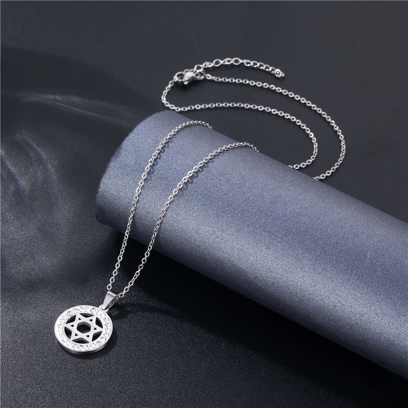 Ornamen hip hop hexagram kalung trendy wanita tanah liat berlian kalung liontin pendek XINGX klaviku