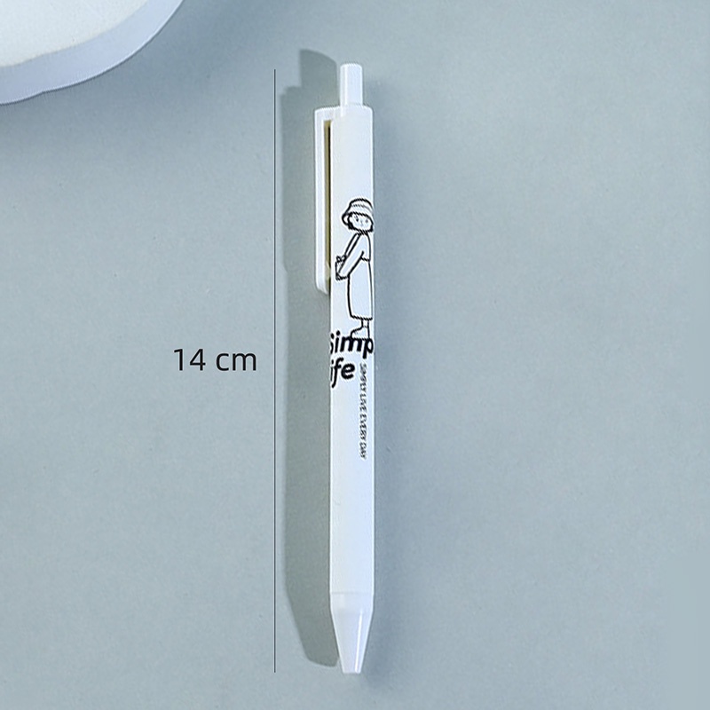 6pcs Pulpen Tinta Hitam 0.5mm Retractable Desain Karakter Kartun Simple