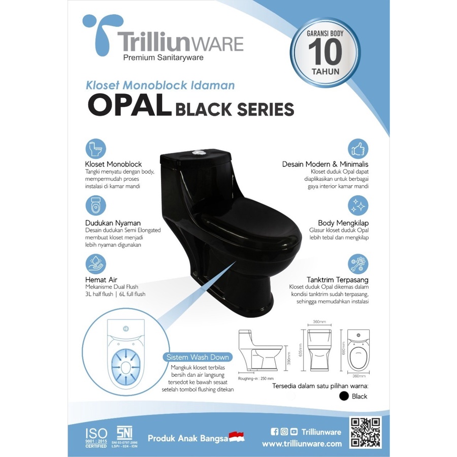 CLOSET DUDUK  MONOBLOK ONE PIECES TRILIUN OPAL BLACK SERIES