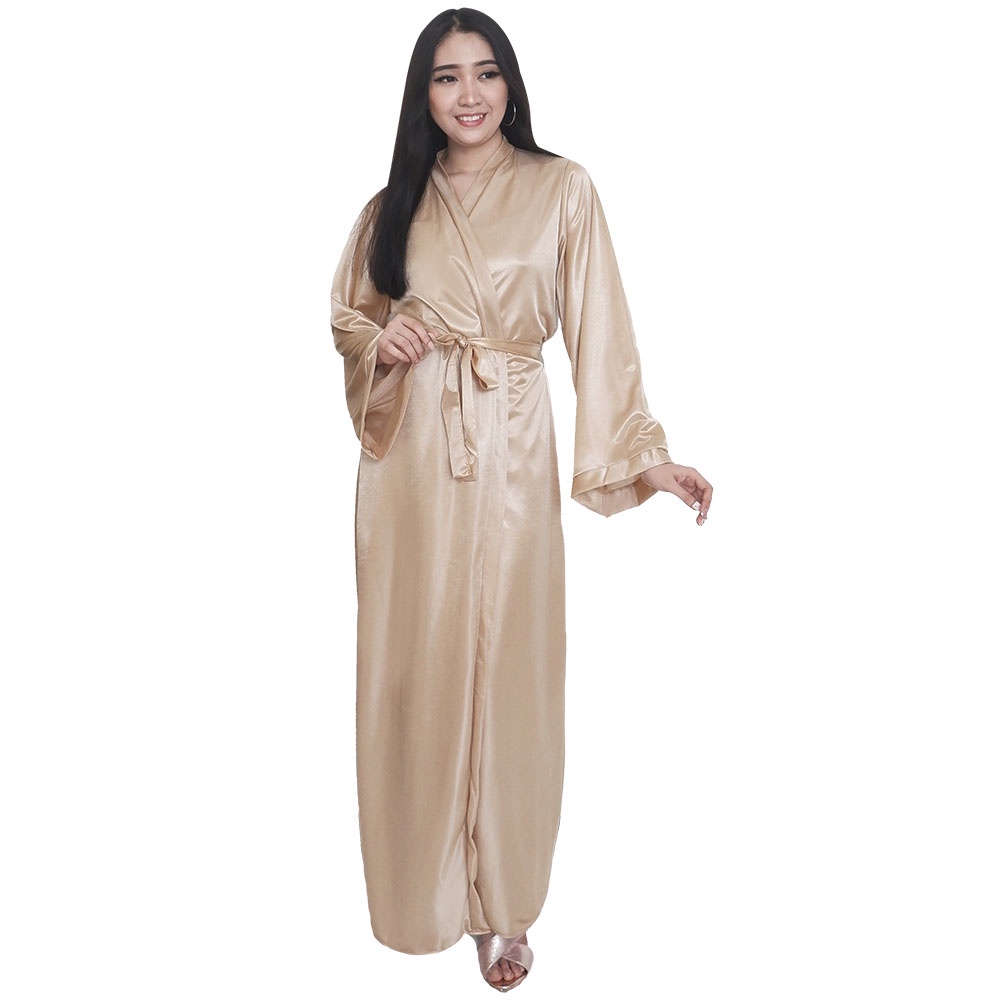 FOLVA kimono bridesmaid baju tidur sleeping robe satin 1508LGKIM gold