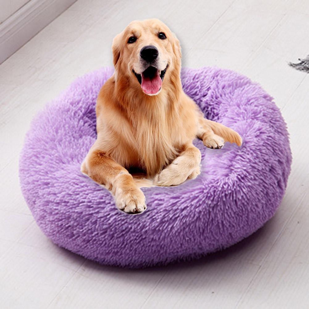 Round Dog Bed Washable Long Plush Dog 