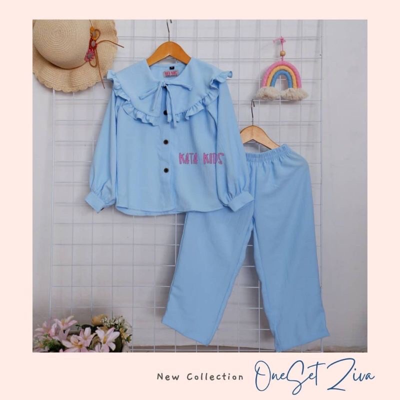 Oneset Anak Perempuan Setcel Setelan Celana Panjang Tunik