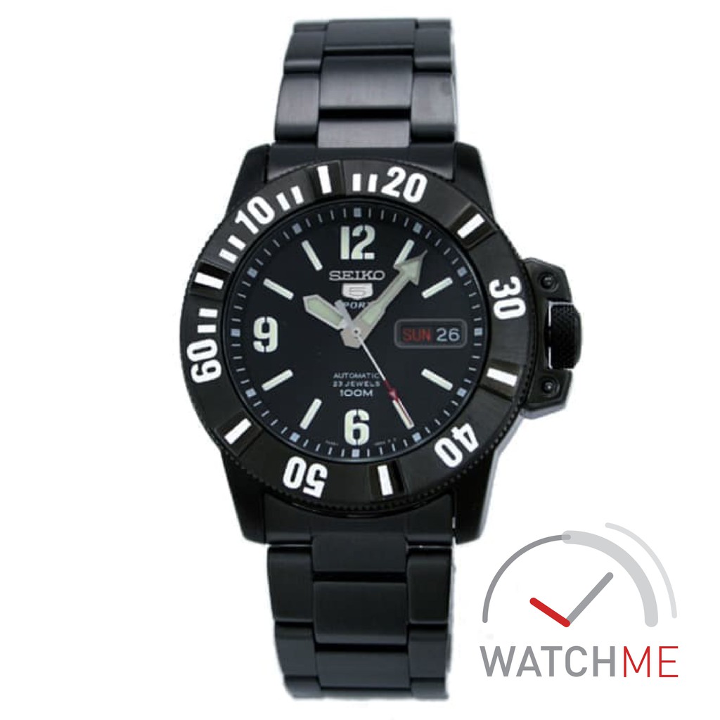 Jam Tagan Seiko 5 SNZG85 Automatic Black Dial Full Black 100m Stainless Steel Original Garansi