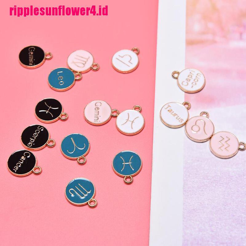 12pcs Liontin Enamel Dua Sisi Desain Rasi Bintang Untuk Membuat Perhiasan