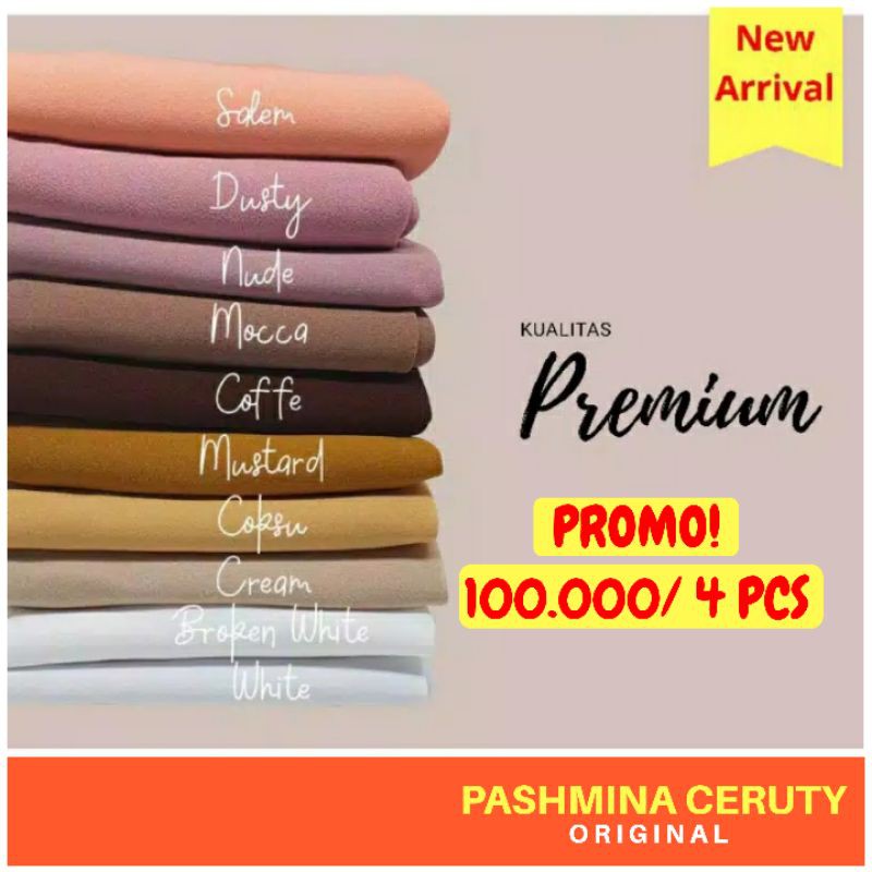 Pashmina Ceruty Tali dan Tanpa Tali Jilbab Pasmina Kualitas Premium / Hijab Pashmina Murah