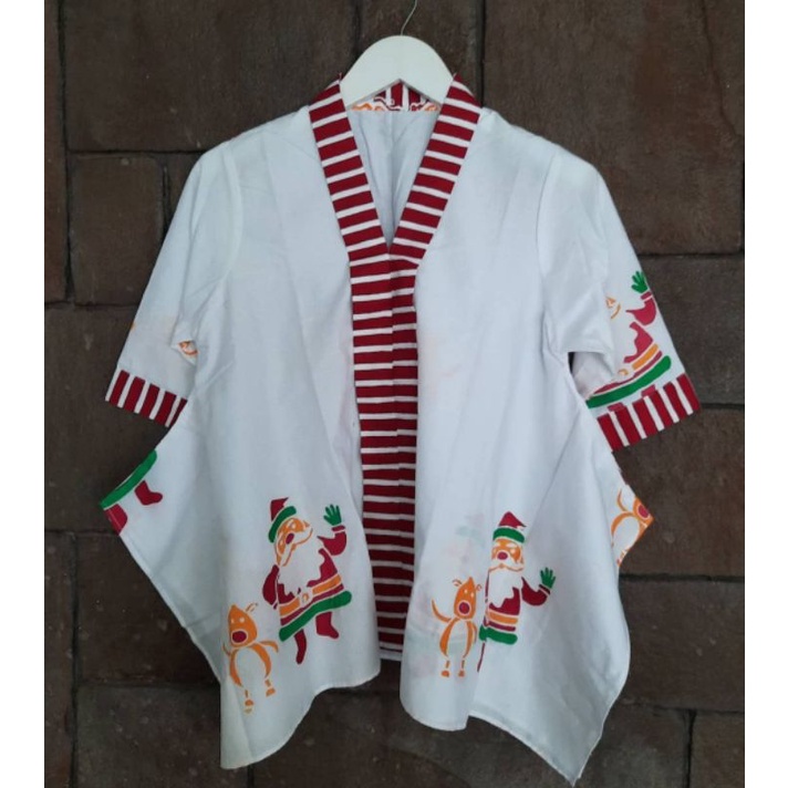 Atasan Natal pohon cemara hijau putih blouase wanita