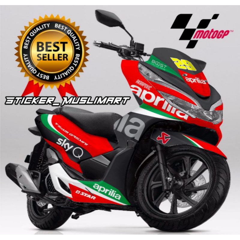 Decal Sticker PCX 150 motif Aprilia variasi full body Fullset warna merah putih abu