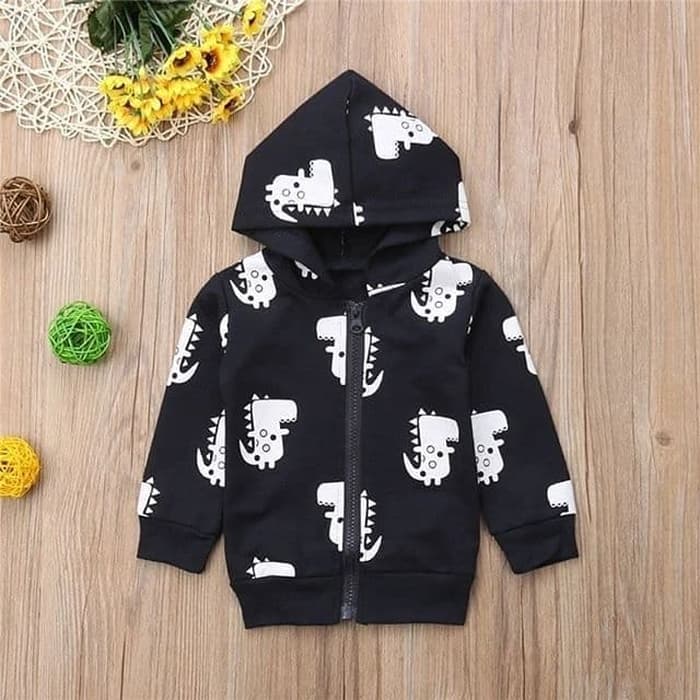 Jaket anak gambar dinosaurus / jaket bayi warna abu abu