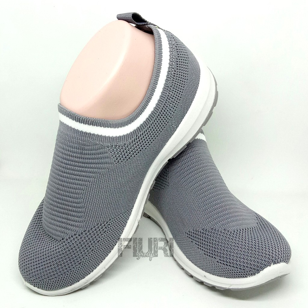 FIURI - ANDO Sierra Original Grey White - Sepatu Olahraga Lari Wanita - Sepatu Sekolah - Sepatu Ando - Sepatu Sneakers Kuliah Senam Gym Jogging Sport Wanita - Sepatu Casual - Sepatu Rajut Slip On - Fashion Wanita Sneakers Wanita