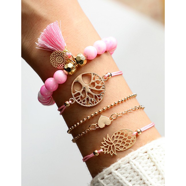 LRC Gelang Tangan Fashion Pink Pineapple&amp;tree Shape Decorated Bracelet (5 Pcs )