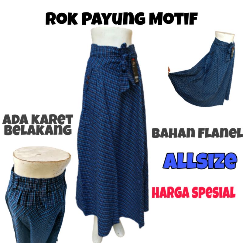 Rok Wanita Dewasa Panjang Motif Payung bahan Flanel Satin Tebal setelan Hijab