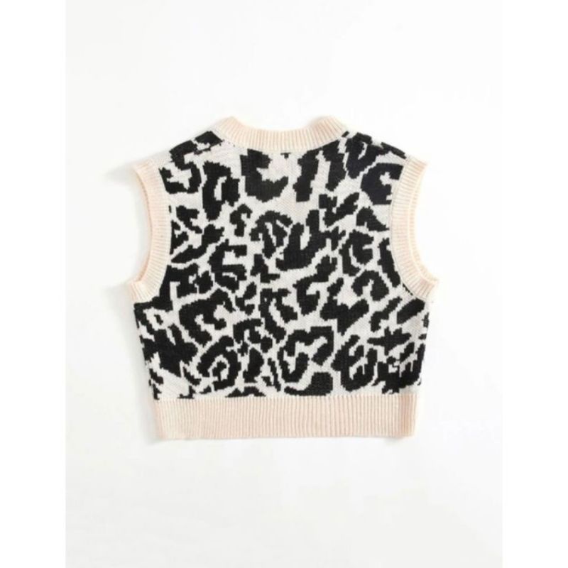 V Neck vest Leopard Rajut Import