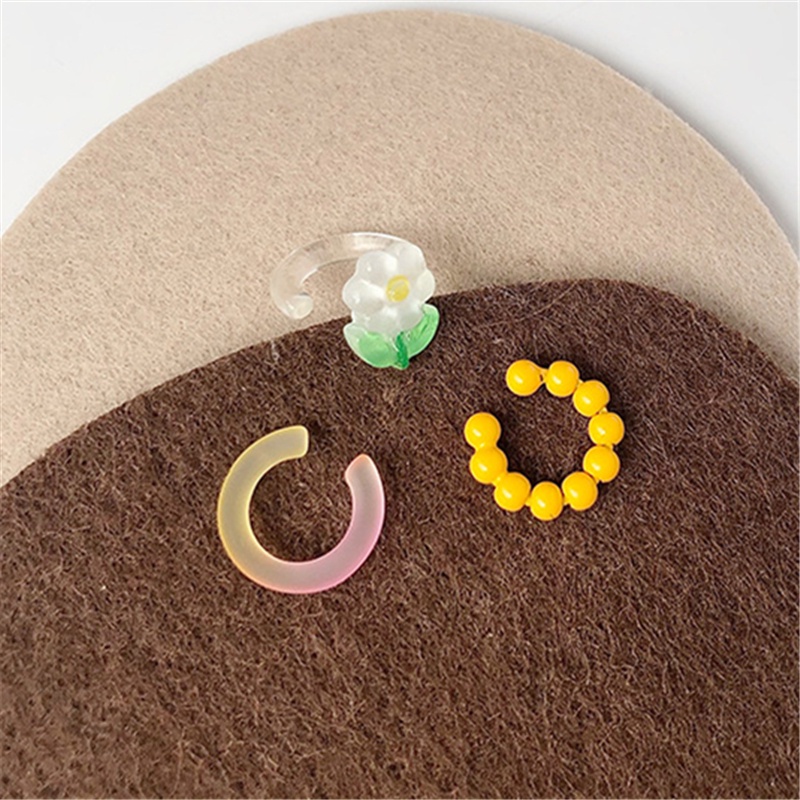 3 Pcs/set of Small Flower Ear Clips Resin Beaded Color Matching Earrings Women Jewelry Gifts