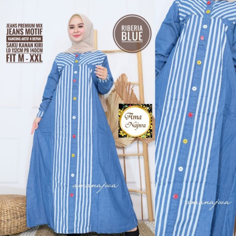 Baju Maxi Dress Jeans Gamis Muslimah Wanita Casual LD 112 Dress Gamis Remaja Terbaru Ori Jeans Lepis