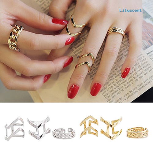 Ls 3Pcs / Set Cincin Knuckle Midi Model Terbuka Desain Anak Panah Hollow Untuk Wanita