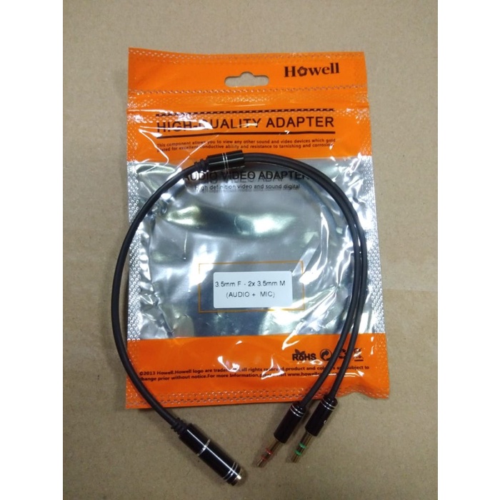 Howell Kabel Splitter Aux 3.5mm 1Female to 2Male audio + mic