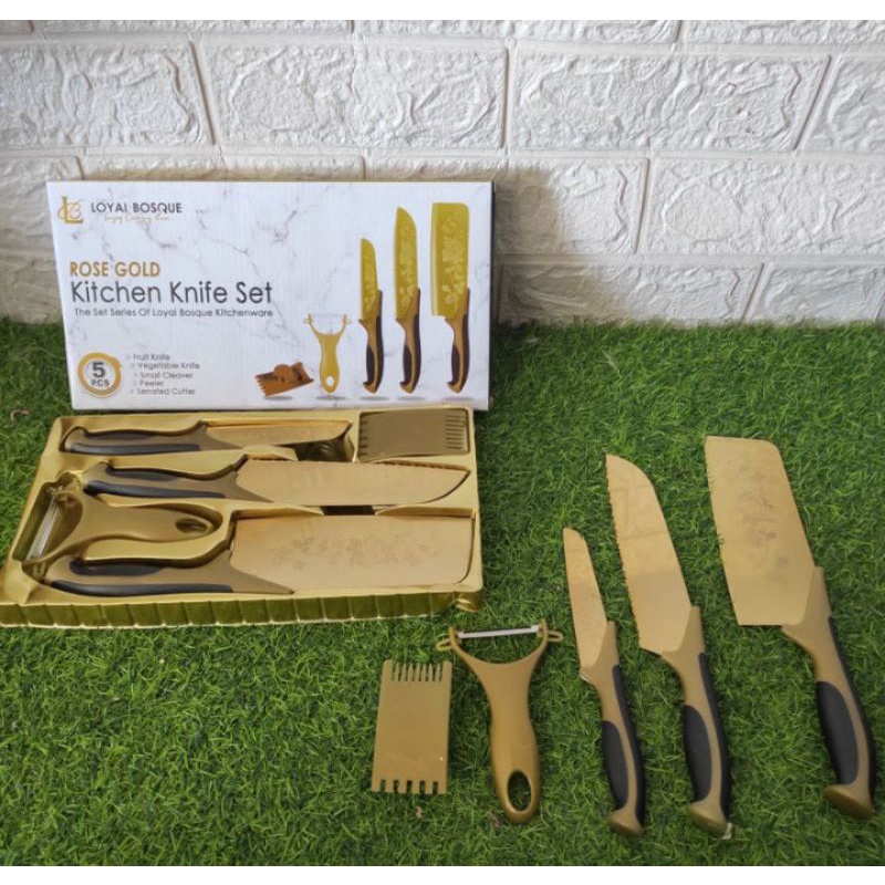 Set Pisau Dapur Gold Isi 5 Pcs