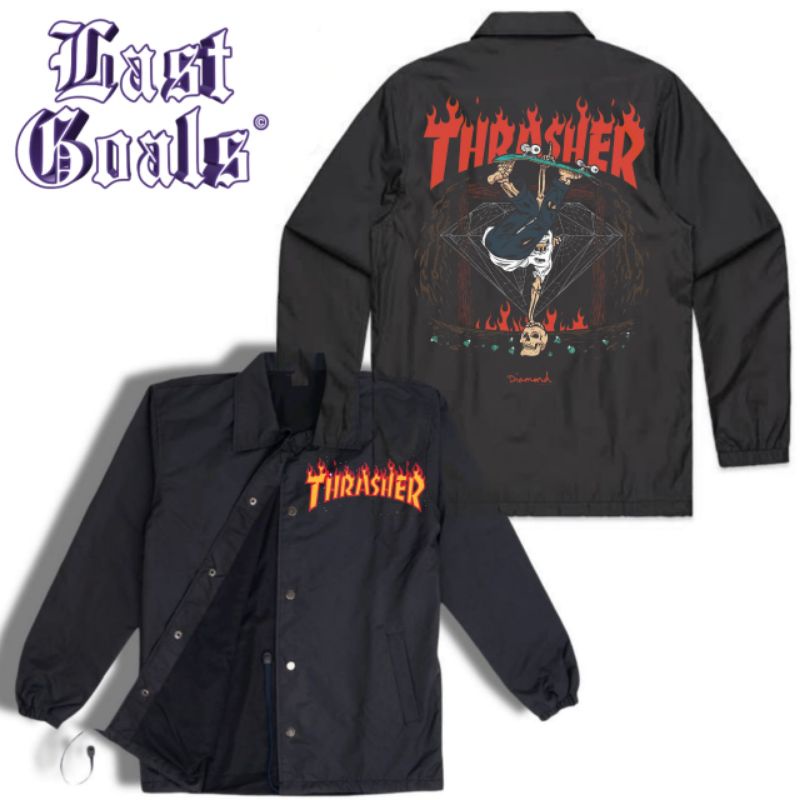 Coach jaket THRASHER jacket distro vintage windbreakers parasut waterproof taslan polos hitam windbr