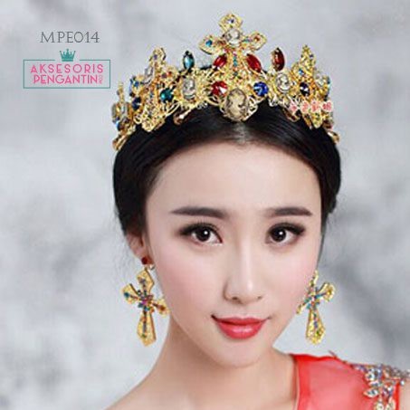 [PRODUK TERBATAS] MAHKOTA WEDDING AKSESORIS WANITA TIARA HEADPIECE EMAS MPE014