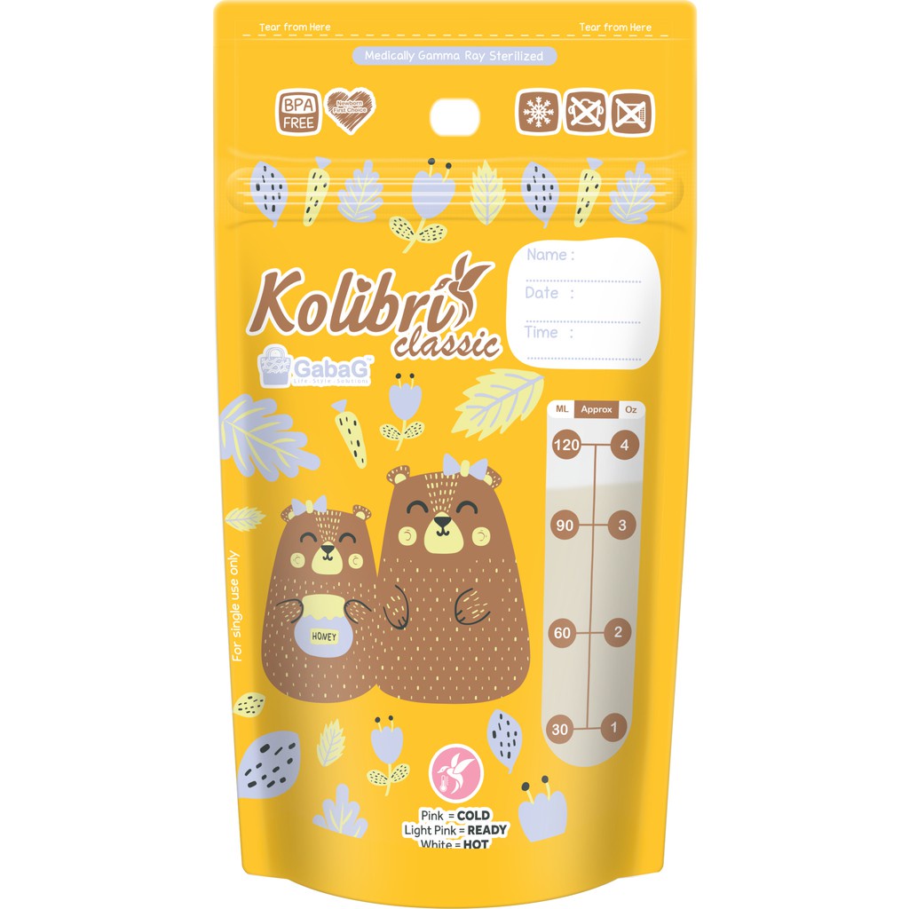 Gabag Kolibri Breast Milk Storage Bag Classic Honey Bear Kantong ASI 120ml