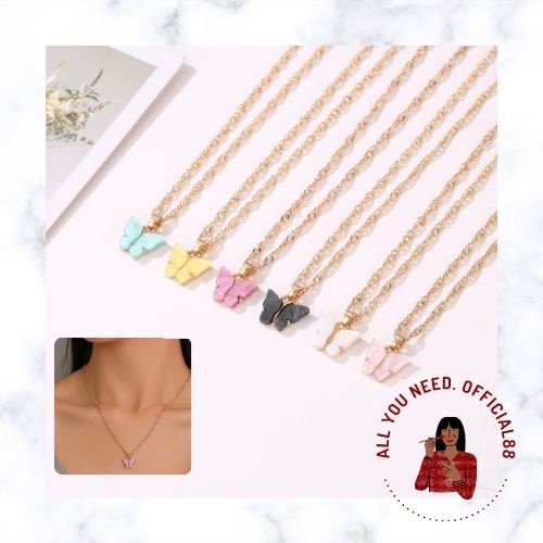 ✿AYN✿ Kalung wanita korea Kupu-kupu Manis FA91 Warna Akrilik Kalung Fashion rantai aesthetic Liar