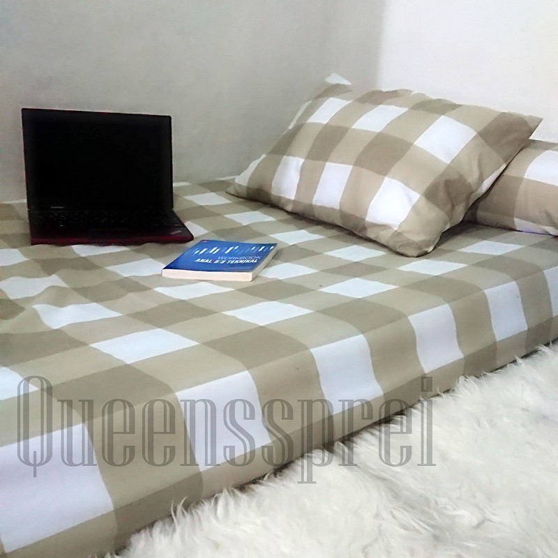 Sprei 120x200x20 motif kotak aesthetic korea kekinian murah bekualitas seprai kotak korea series