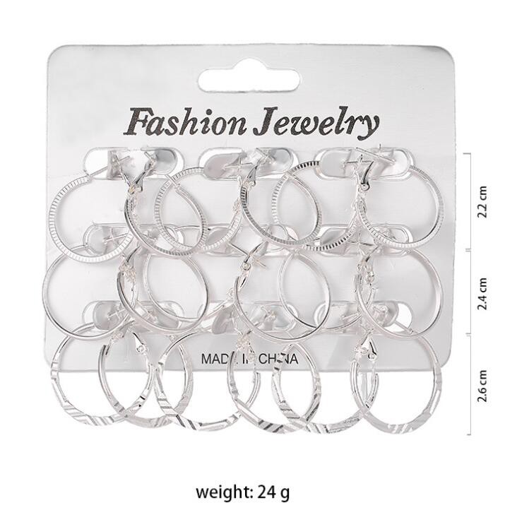 9 Pcs/Anting-anting Aksesoris Fashion Korea Lingkaran Liar Sederhana 9 Pasang Anting-anting