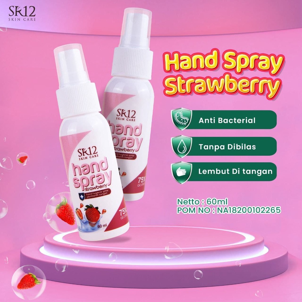 SR12 Hand Spray Strawberry 60 ml Anti Bakteri Lembut di Tangan BPOM