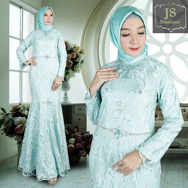 READY DRESS PESTA ORIGINAL BY JS COLLECTION / GAUN DUYUNG MERMAID BRUKAT / GAMIS KONDANGAN MEWAH