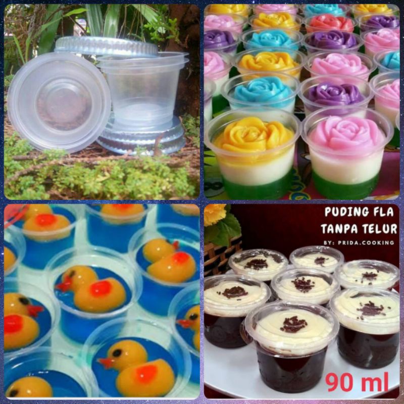 50 biji Gelas Cup Puding Jelly Mika + Tutup