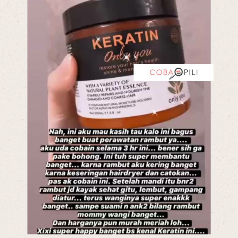 ONLY YOU Masker Keratin Masker Rambut Rontok 500ml Formula USA untuk rambut rontok rambut kering-1
