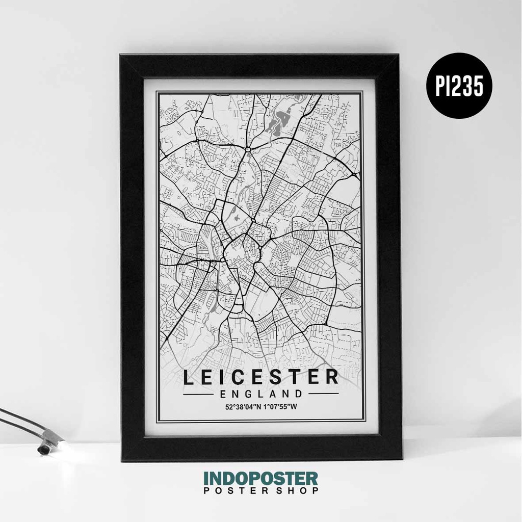 

Poster Peta Kota Map Leicester England A2 60x40cm