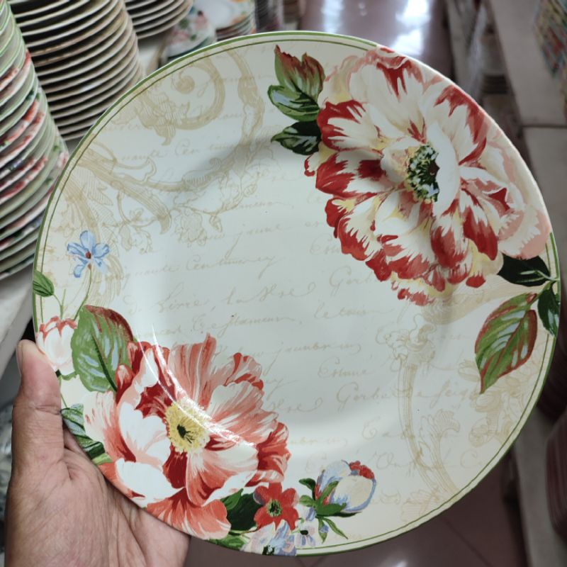 FLOWER SALAD PLATE PIRING KERAMIK SANGO MOTIF BUNGA VINTAGE ANTIK KLASIK JADUL KOLEKSI HIASAN PAJANG