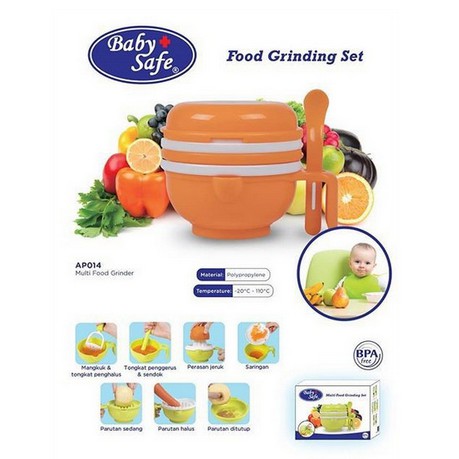 Baby Safe AP014 Multi Food Grinding Set Alat Pengolah MPASI Food Maker Tempat Mengolah Mpasi Babysafe Parutan Saringan Mangkuk Perasan Jeruk Tongkat Penghalus Tongkat Penggerus Dan Sendok Mpasi Hijau Orange Babysafe